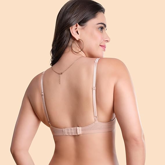 Enamor Cleavage Enhancer Extended Neckline Women's Bridal Plunge Push-Up Lace Bra – Padded, Wired, Medium Coverage F043